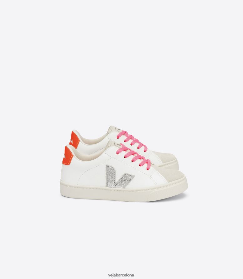 Cordones esplar piel sin cromo blanco plata naranja fluo 6P6886335Veja